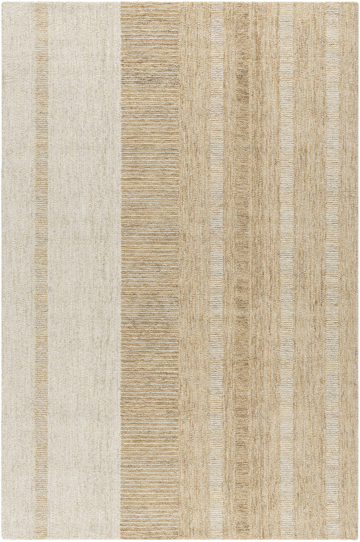 Yoyko Modern Stripe Pattern Ivory And Beige Hand Tufted Wool Area Rug