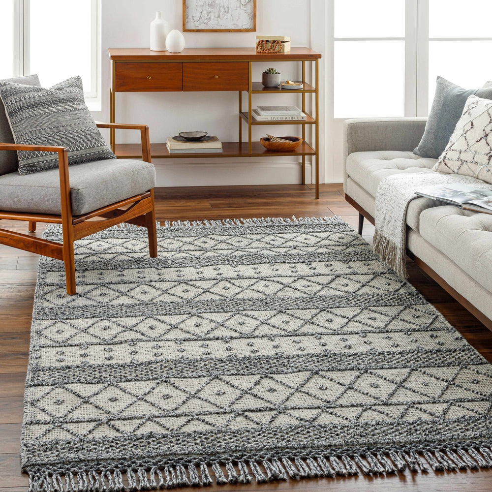 Yuko Bohemian Style Beige & Charcoal Hand Woven Rug - The Rug Decor