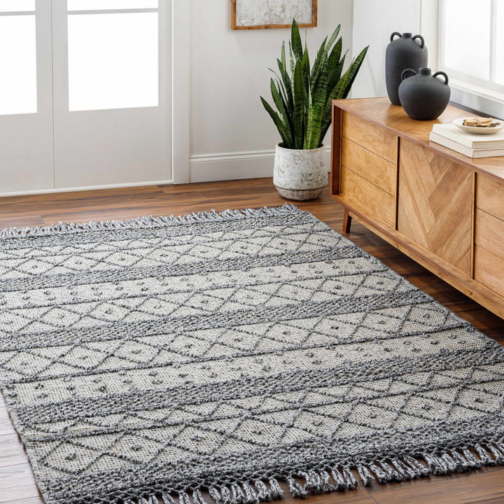 Yuko Bohemian Style Beige & Charcoal Hand Woven Rug - The Rug Decor