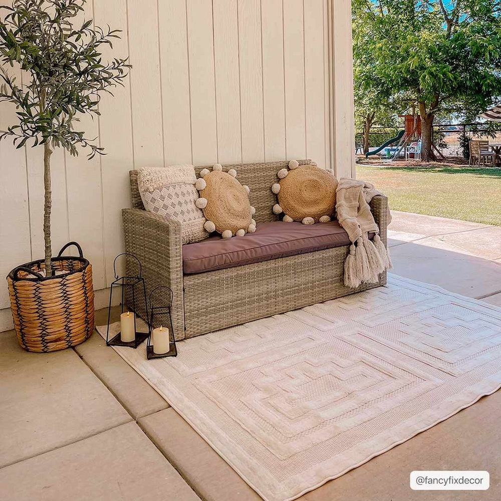 Yves Modern Geometric Design Cream Outdoor Rug - The Rug Decor