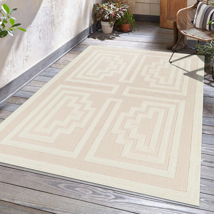 Yves Modern Geometric Design Cream Outdoor Rug - The Rug Decor