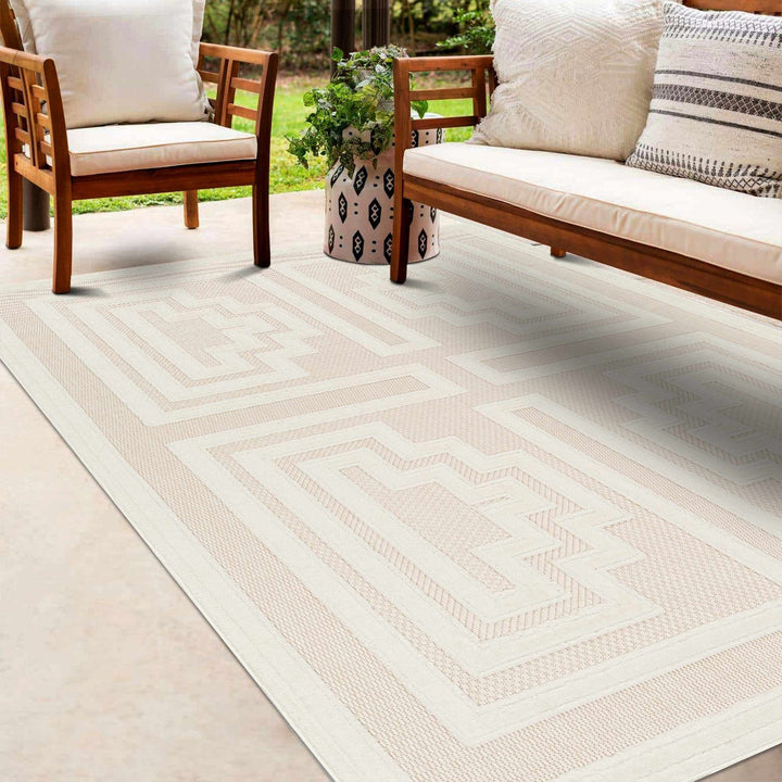 Yves Modern Geometric Design Cream Outdoor Rug - The Rug Decor