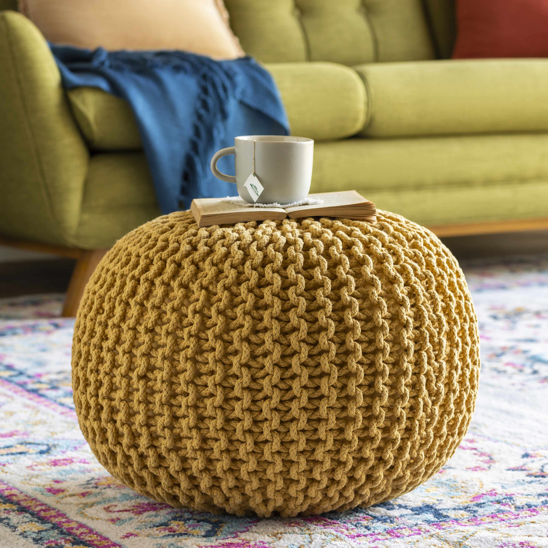 Yablanitsa Mustard Contemporary Cotton Pouf