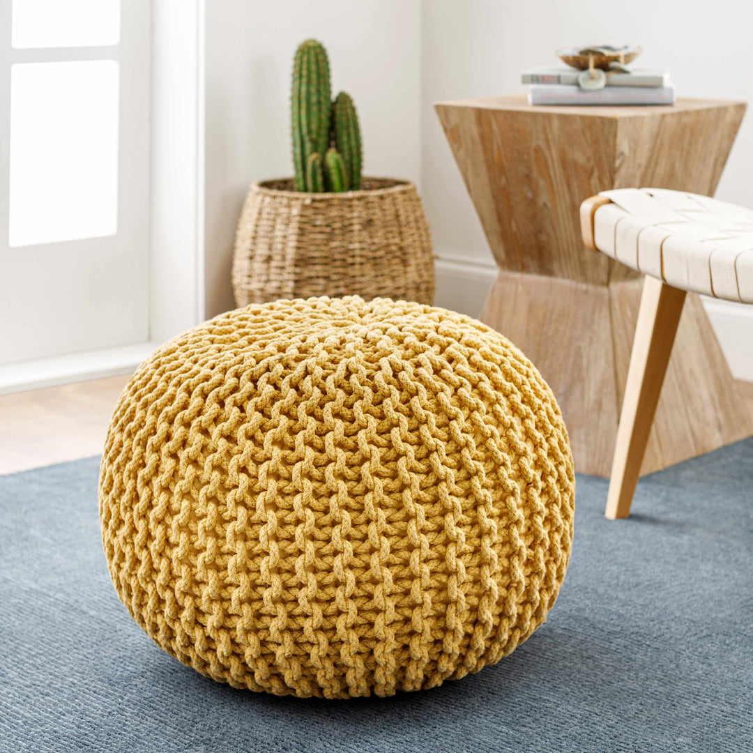 Yablanitsa Mustard Contemporary Cotton Pouf