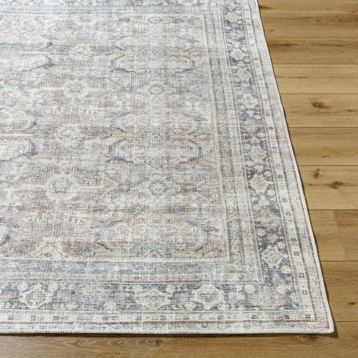 Zahar Traditional Beige And Charcoal Washable Area Rug - The Rug Decor