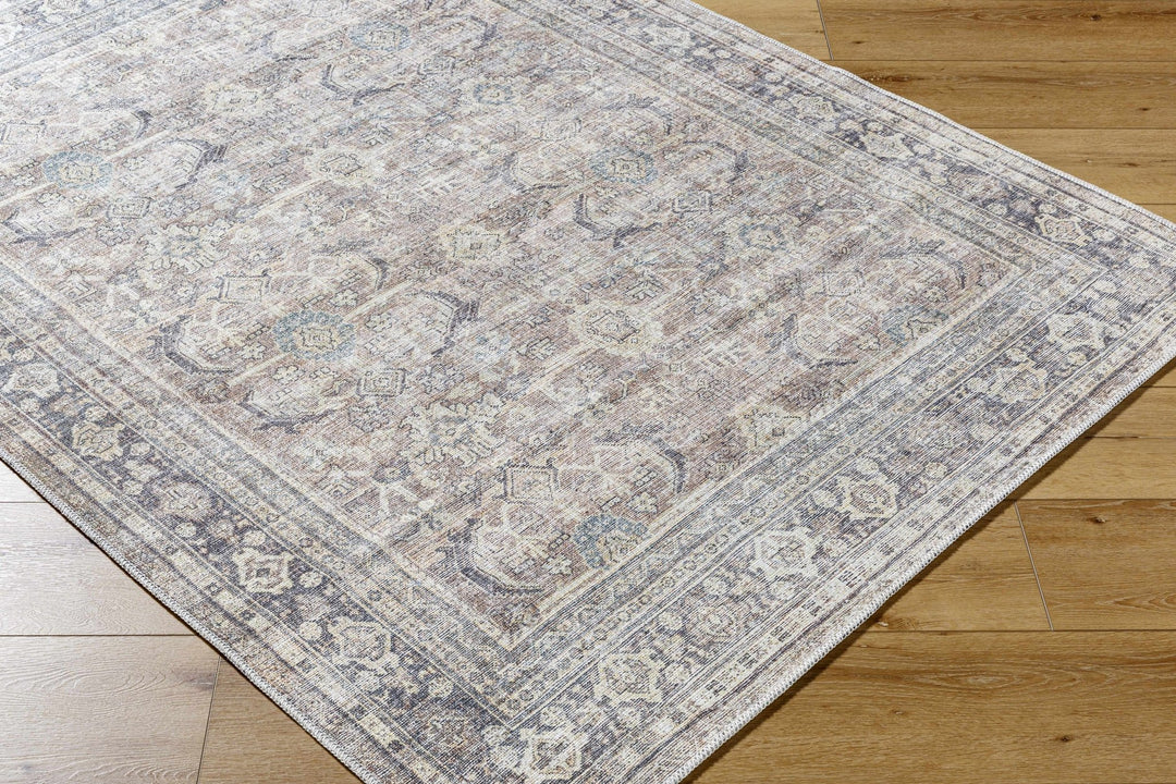 Zahar Traditional Beige And Charcoal Washable Area Rug - The Rug Decor