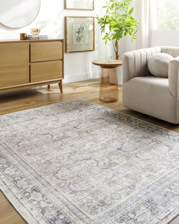 Zahar Traditional Beige And Charcoal Washable Area Rug - The Rug Decor