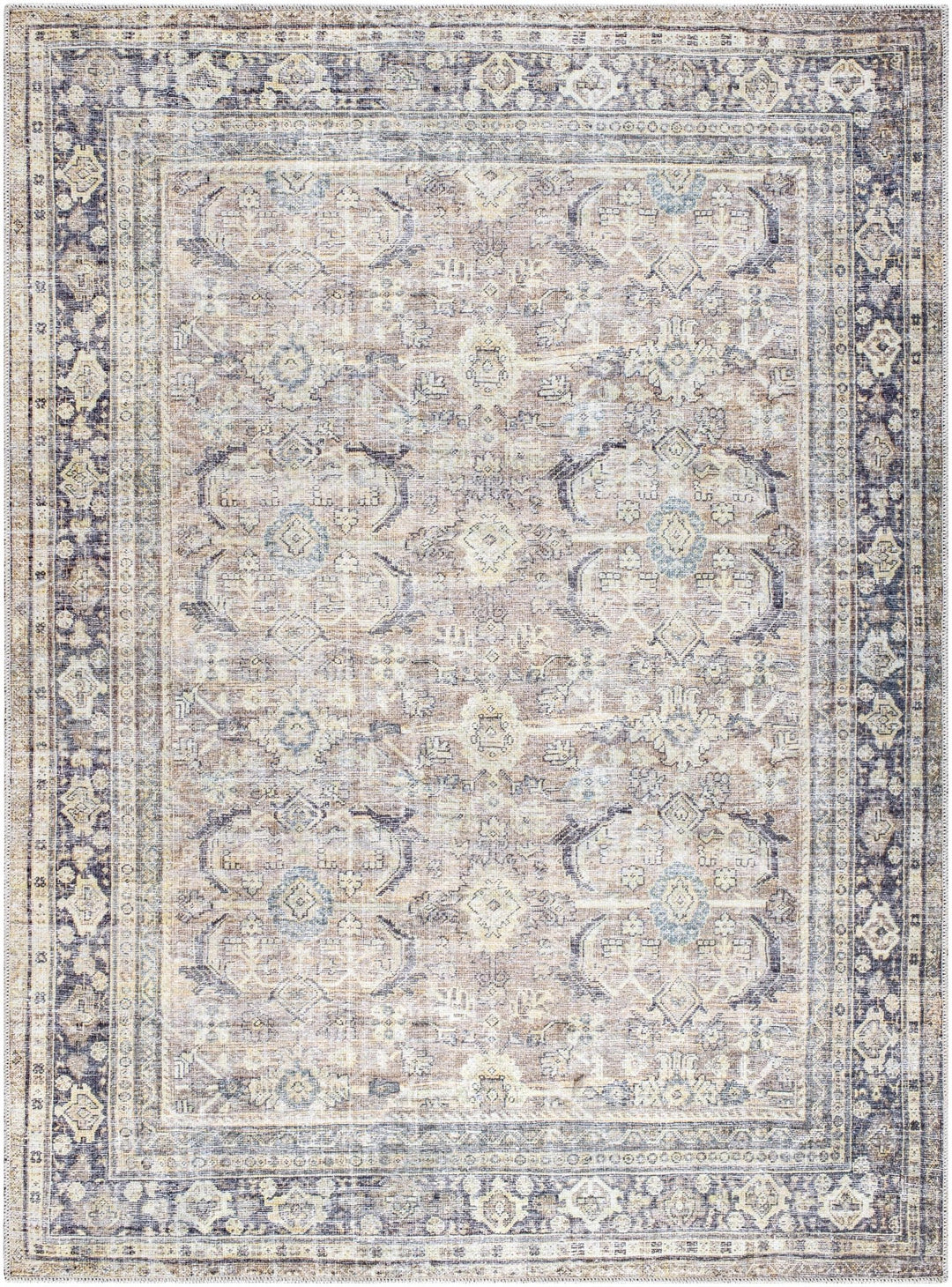 Zahar Traditional Beige And Charcoal Washable Area Rug - The Rug Decor