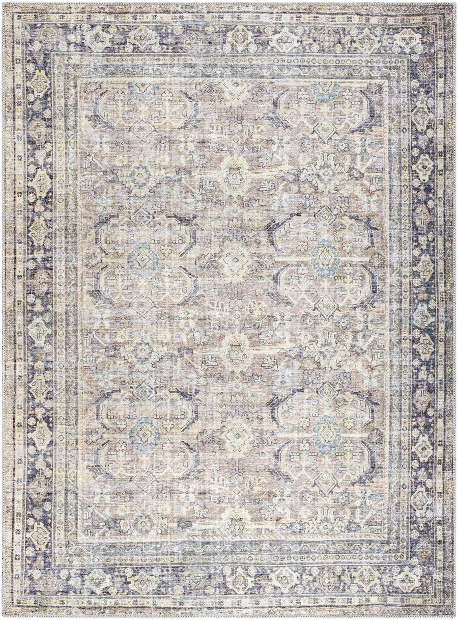 Zahar Traditional Beige And Charcoal Washable Area Rug - The Rug Decor