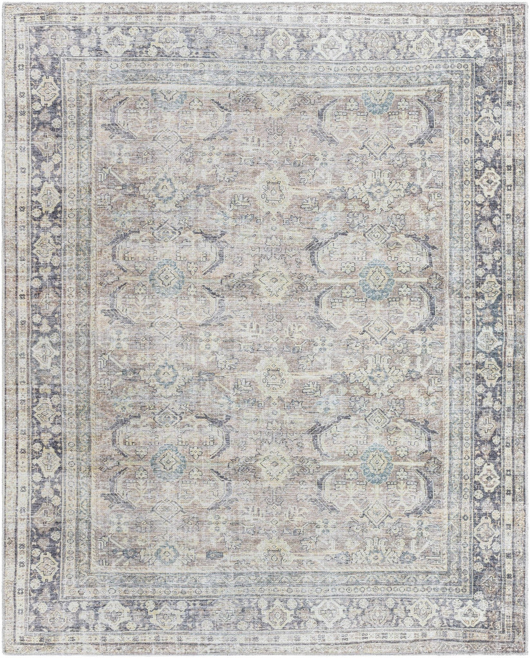 Zahar Traditional Beige And Charcoal Washable Area Rug - The Rug Decor