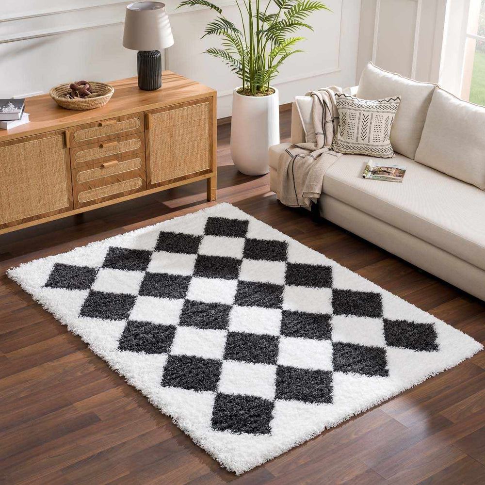 Zahur Modern Geometrical Black And White Rug - The Rug Decor