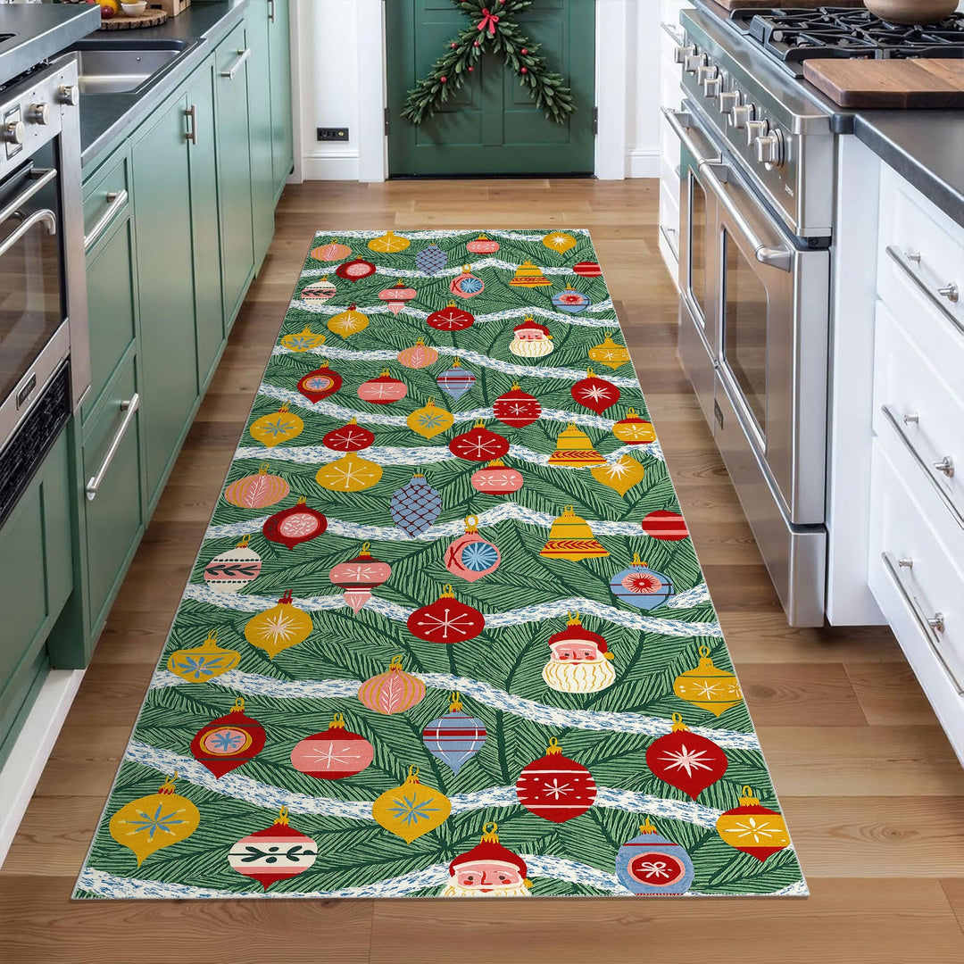 Zailen Christmas Green Machine Washable Cotton Area Rug - The Rug Decor