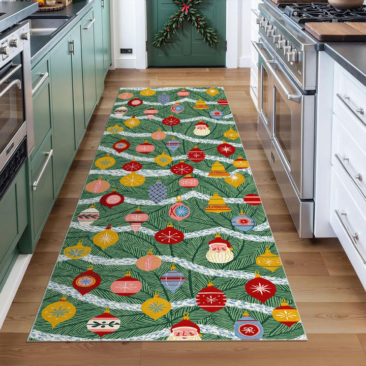 Zailen Christmas Green Machine Washable Cotton Area Rug - The Rug Decor