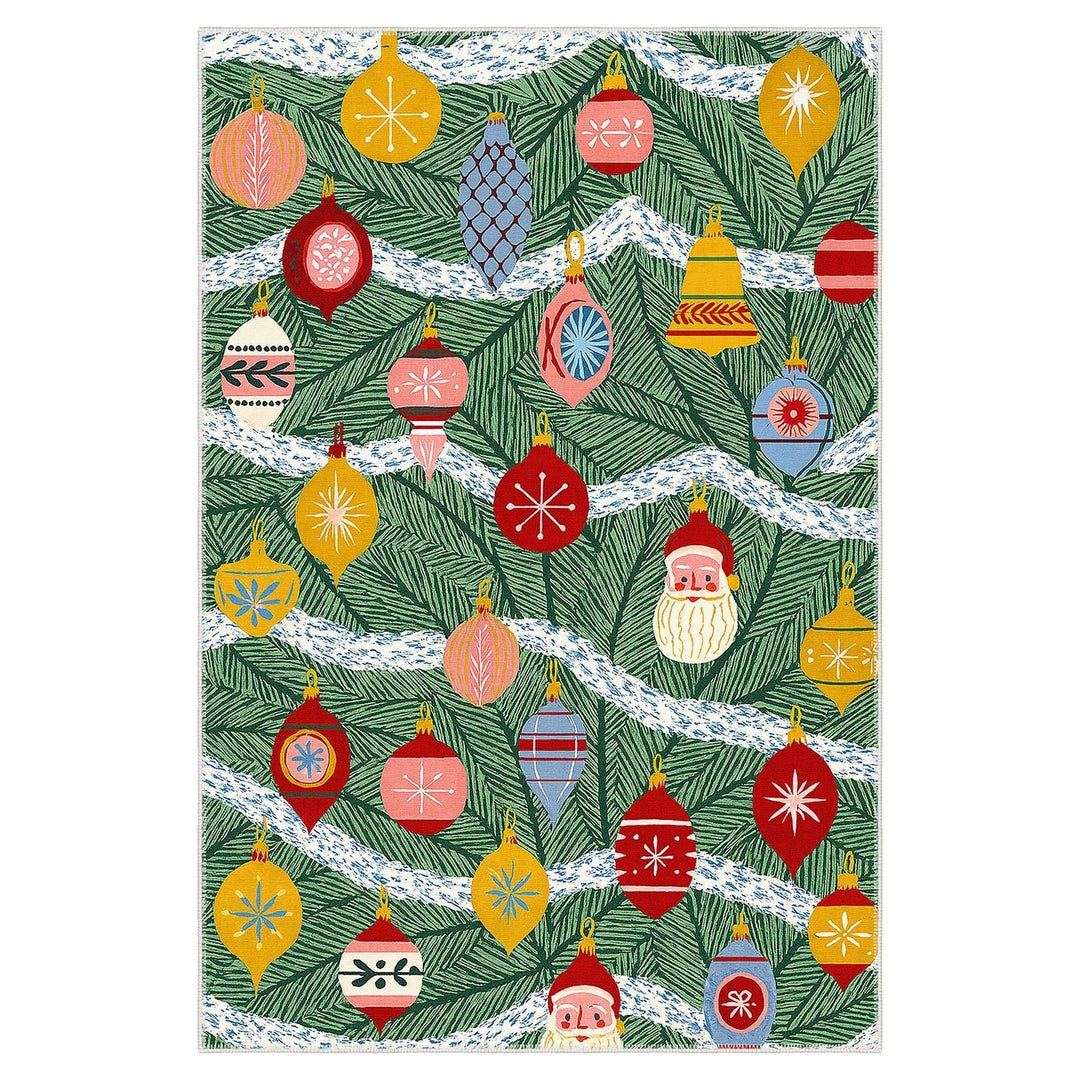 Zailen Christmas Green Machine Washable Cotton Area Rug - The Rug Decor