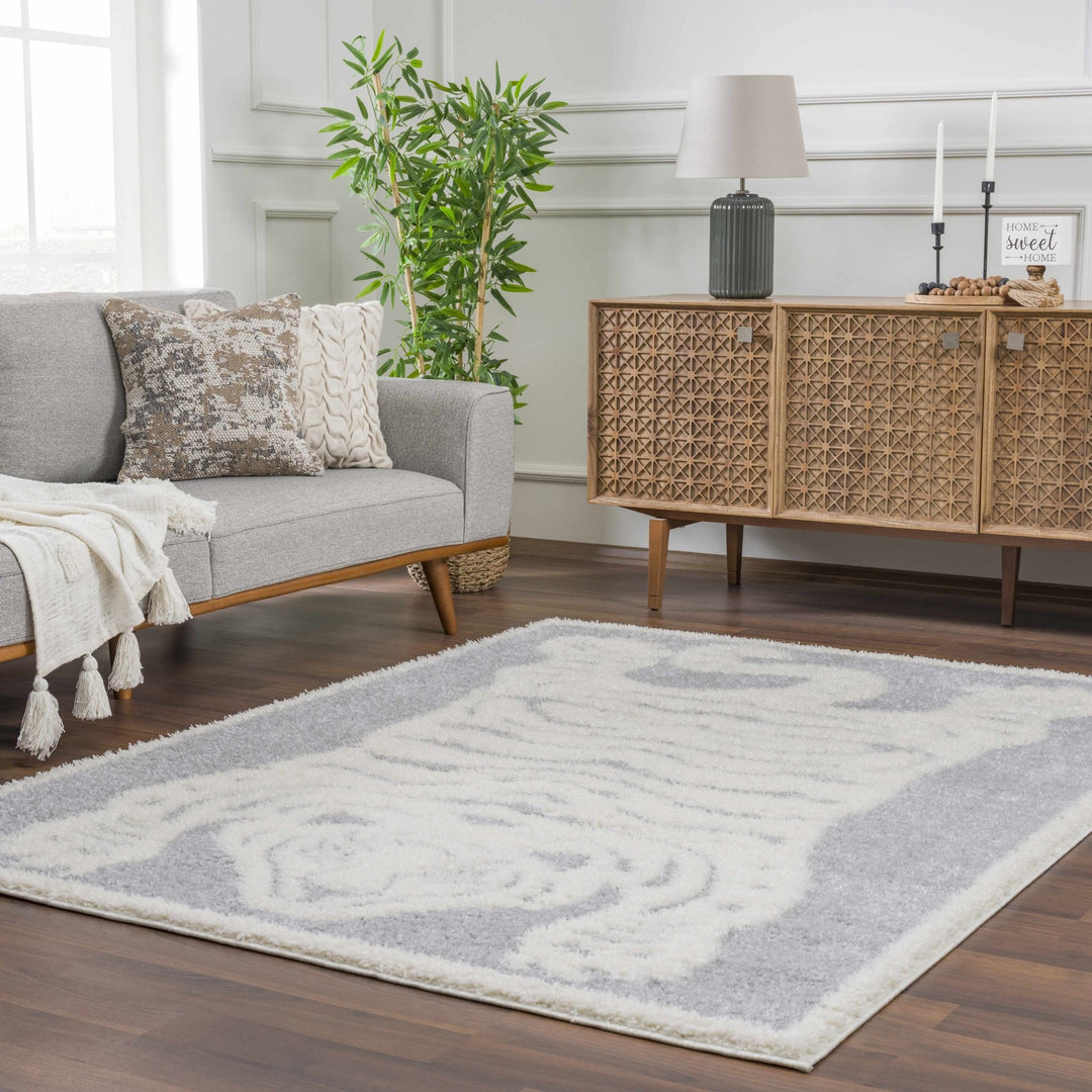Zane Silver And Ivory Tibetan Animal Tiger Area Rug - The Rug Decor