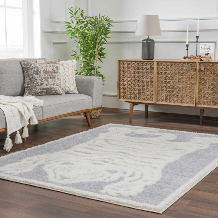 Zane Silver And Ivory Tibetan Animal Tiger Area Rug - The Rug Decor