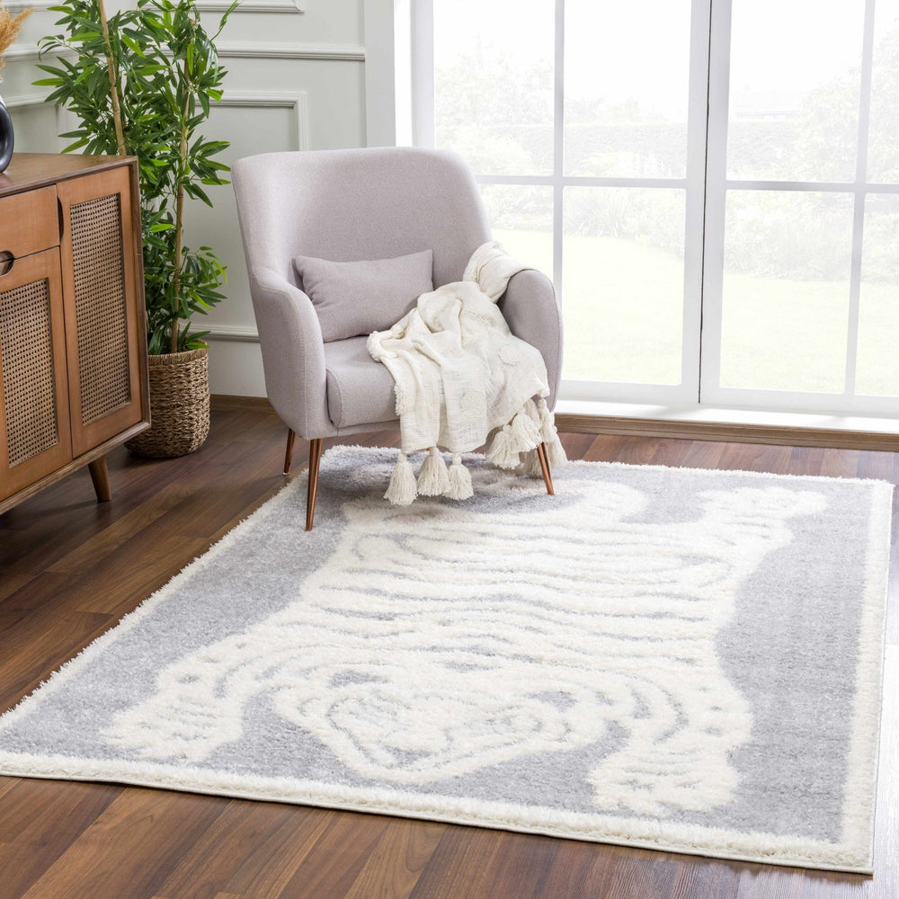Zane Silver And Ivory Tibetan Animal Tiger Area Rug - The Rug Decor