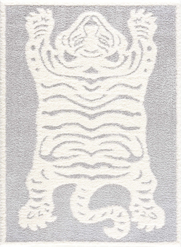 Zane Silver And Ivory Tibetan Animal Tiger Area Rug - The Rug Decor