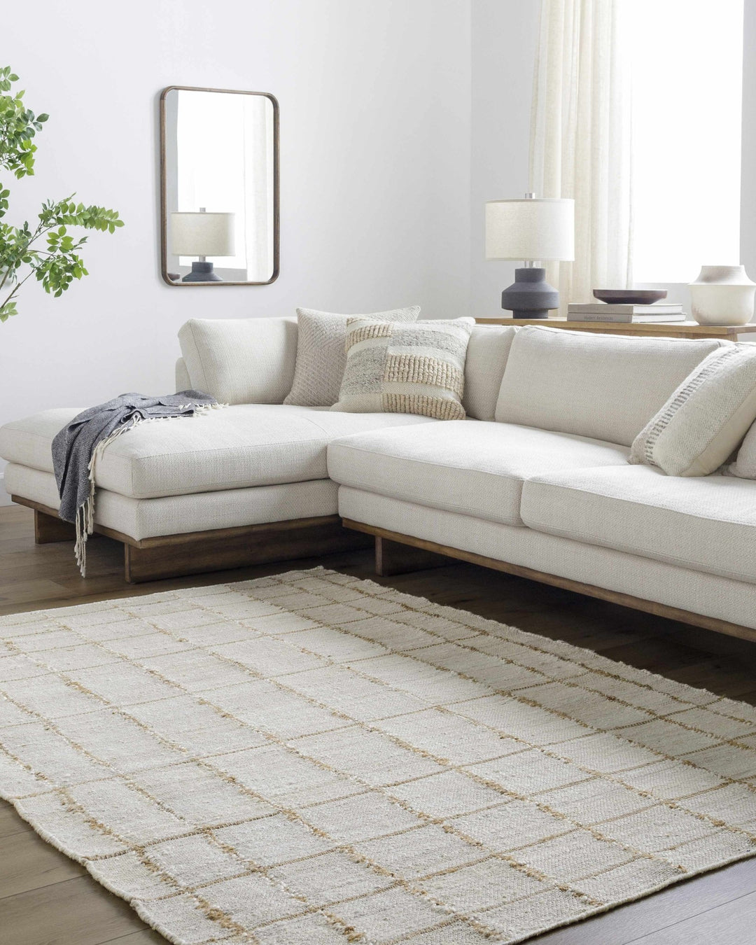 Zared Transitional Checkered Pattern Ivory Hand Woven Jute Rug - The Rug Decor