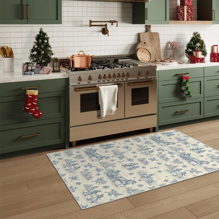 Zavora Christmas Beige Machine Washable Cotton Area Rug - The Rug Decor