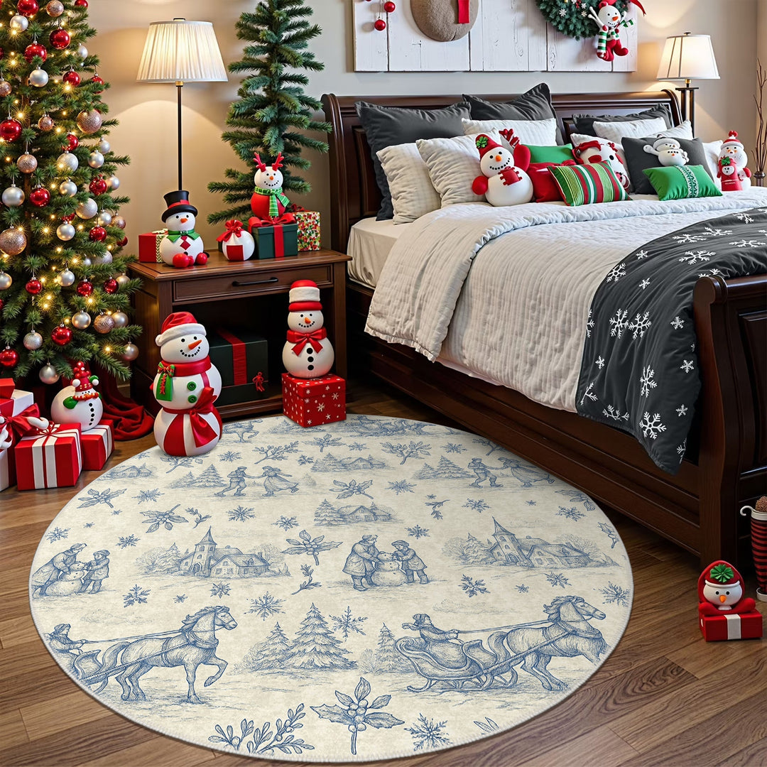 Zavora Christmas Beige Machine Washable Cotton Area Rug - The Rug Decor
