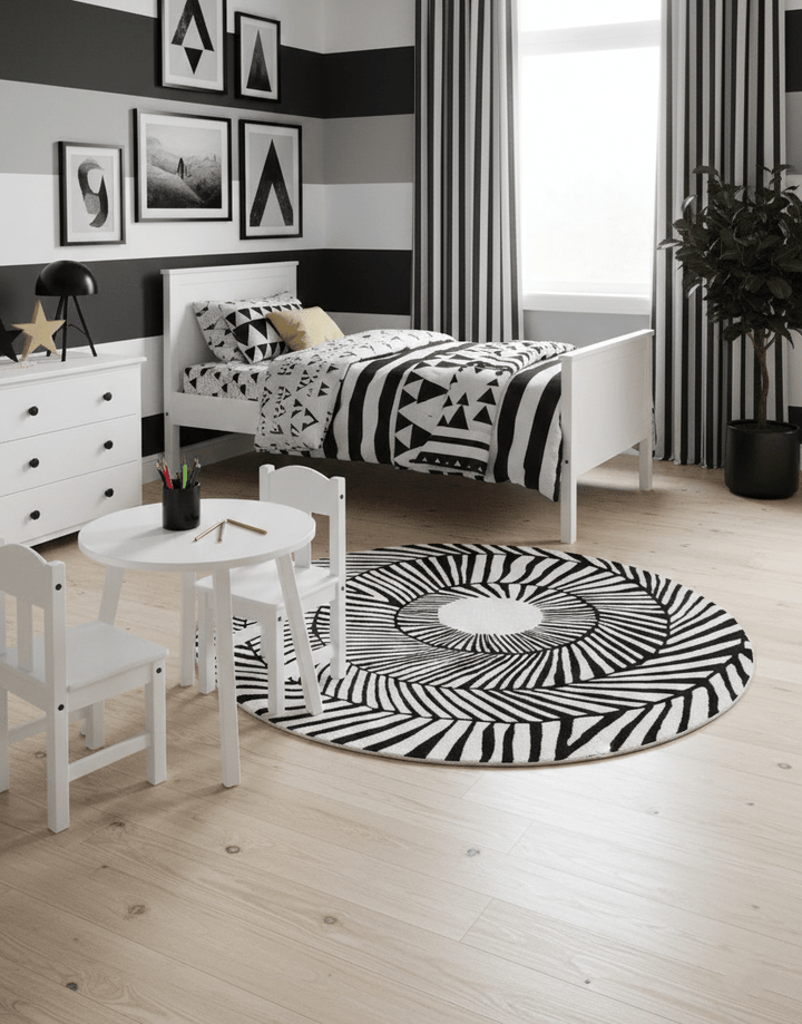 Zebra Orbit Black Hand Tufted 6x6 Wool Area Rug - The Rug Decor