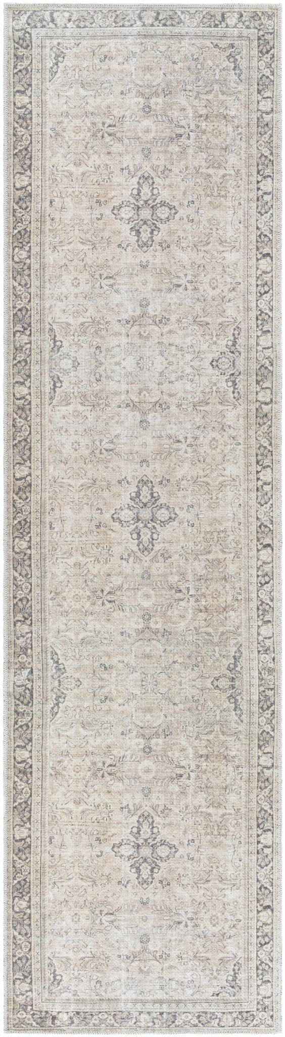 Zeger Traditional Charcoal And Beige Washable Area Rug - The Rug Decor
