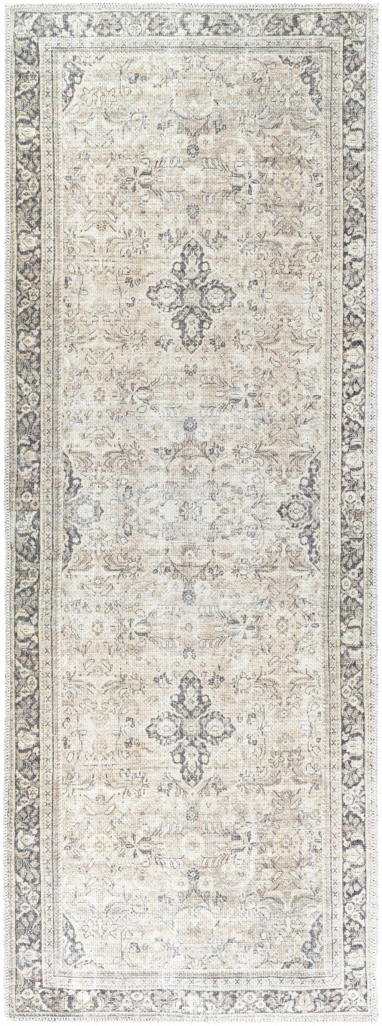 Zeger Traditional Charcoal And Beige Washable Area Rug - The Rug Decor
