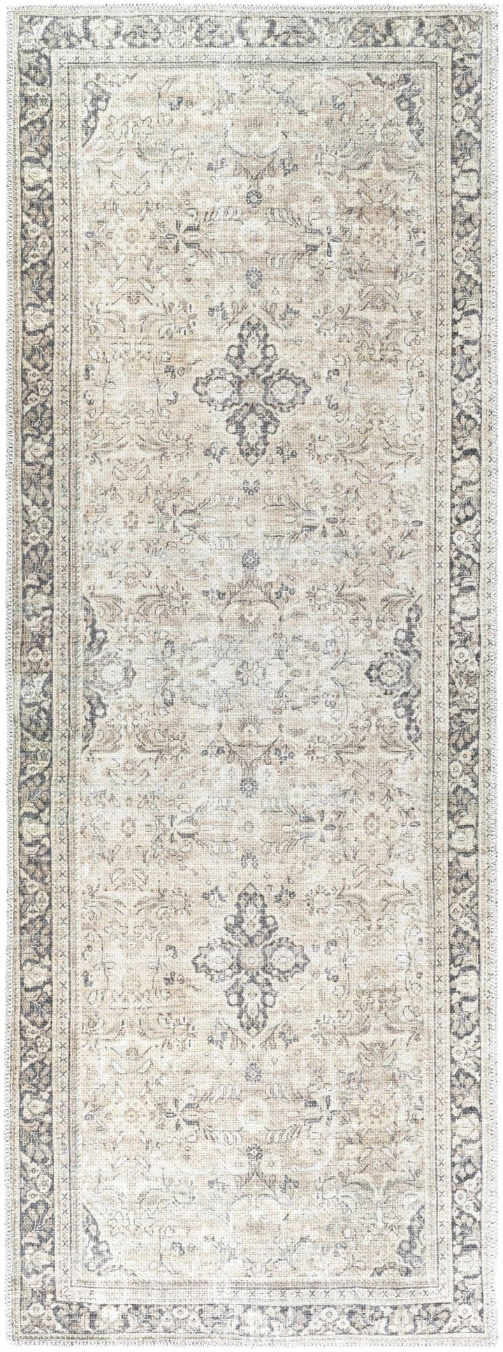 Zeger Traditional Charcoal And Beige Washable Area Rug - The Rug Decor