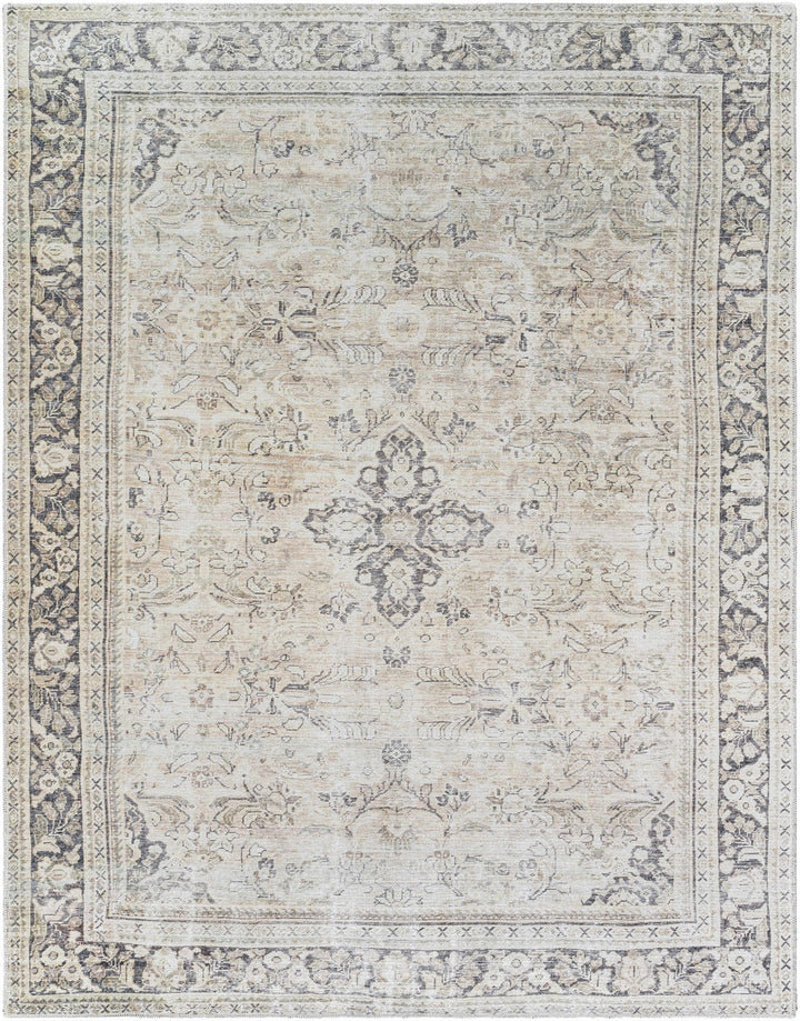 Zeger Traditional Charcoal And Beige Washable Area Rug - The Rug Decor