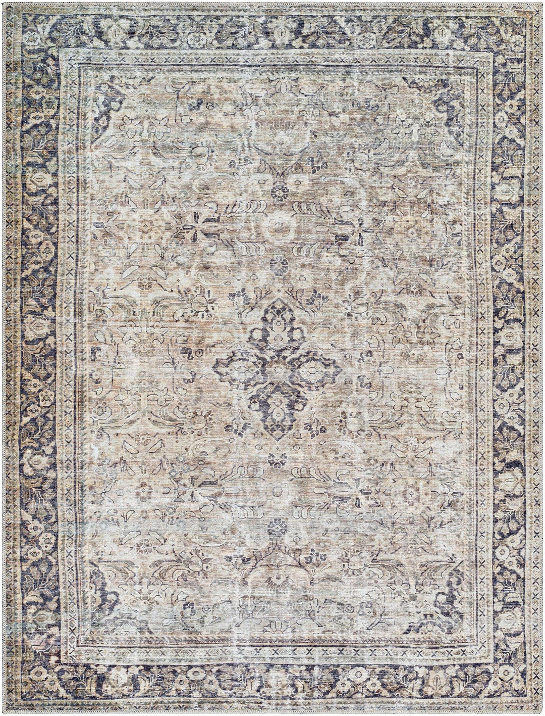 Zeger Traditional Charcoal And Beige Washable Area Rug - The Rug Decor