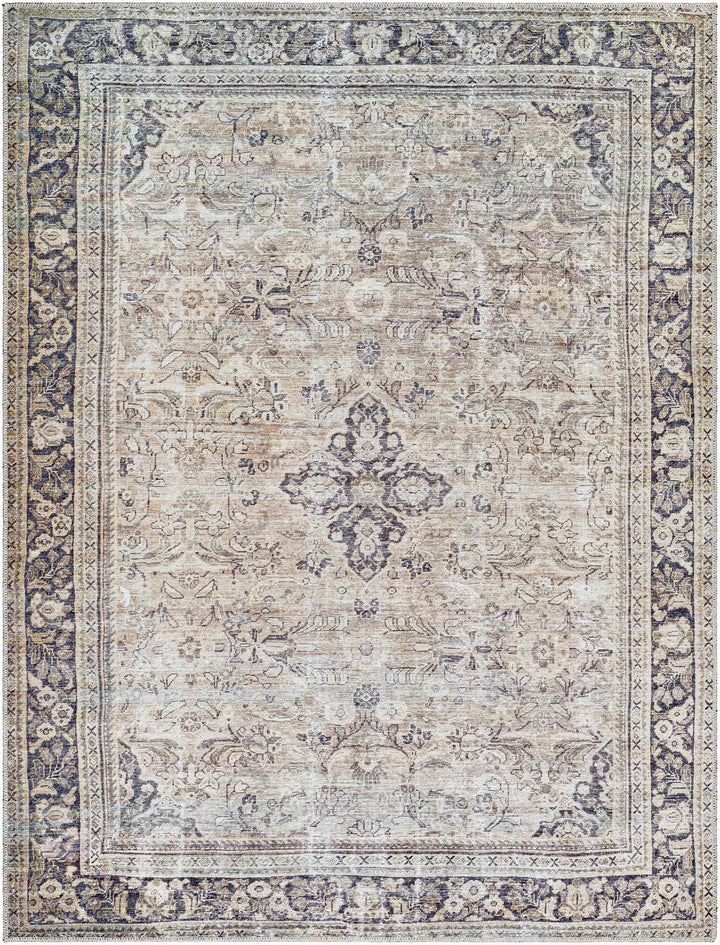 Zeger Traditional Charcoal And Beige Washable Area Rug - The Rug Decor