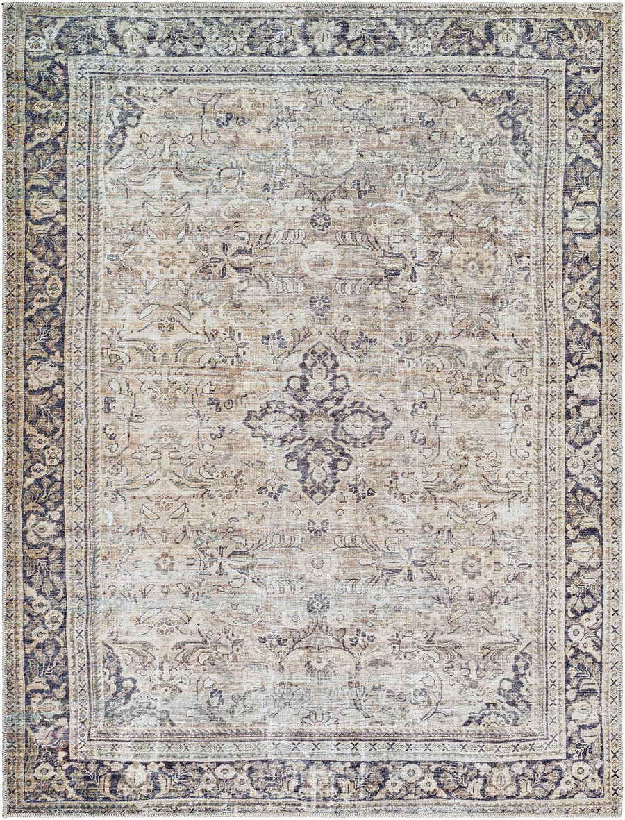Zeger Traditional Charcoal And Beige Washable Area Rug - The Rug Decor