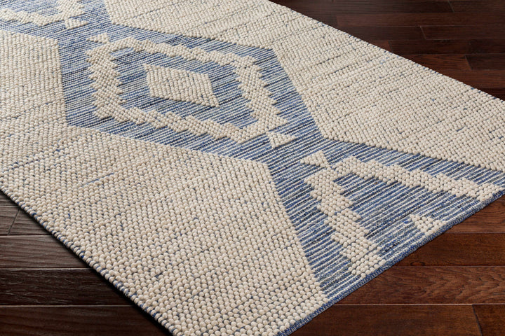 Ziya Modern Geometric Design Beige And Blue Hand Woven Wool Area Rug