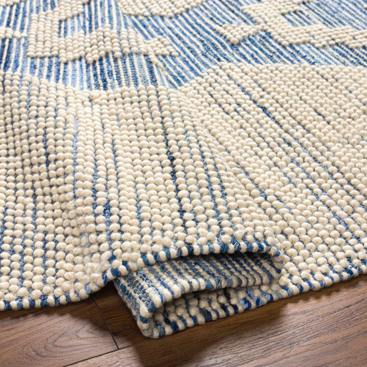 Ziya Modern Geometric Design Beige And Blue Hand Woven Wool Area Rug
