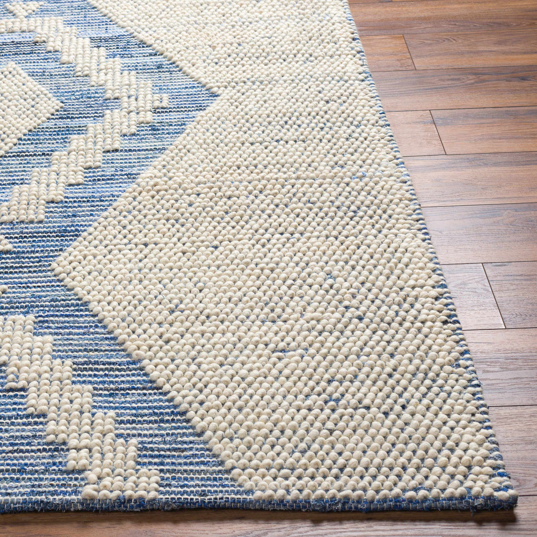 Ziya Modern Geometric Design Beige And Blue Hand Woven Wool Area Rug