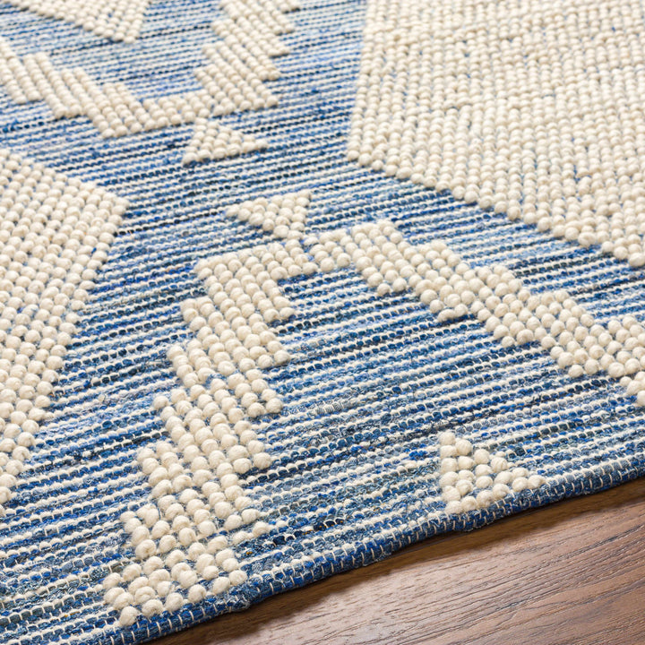 Ziya Modern Geometric Design Beige And Blue Hand Woven Wool Area Rug
