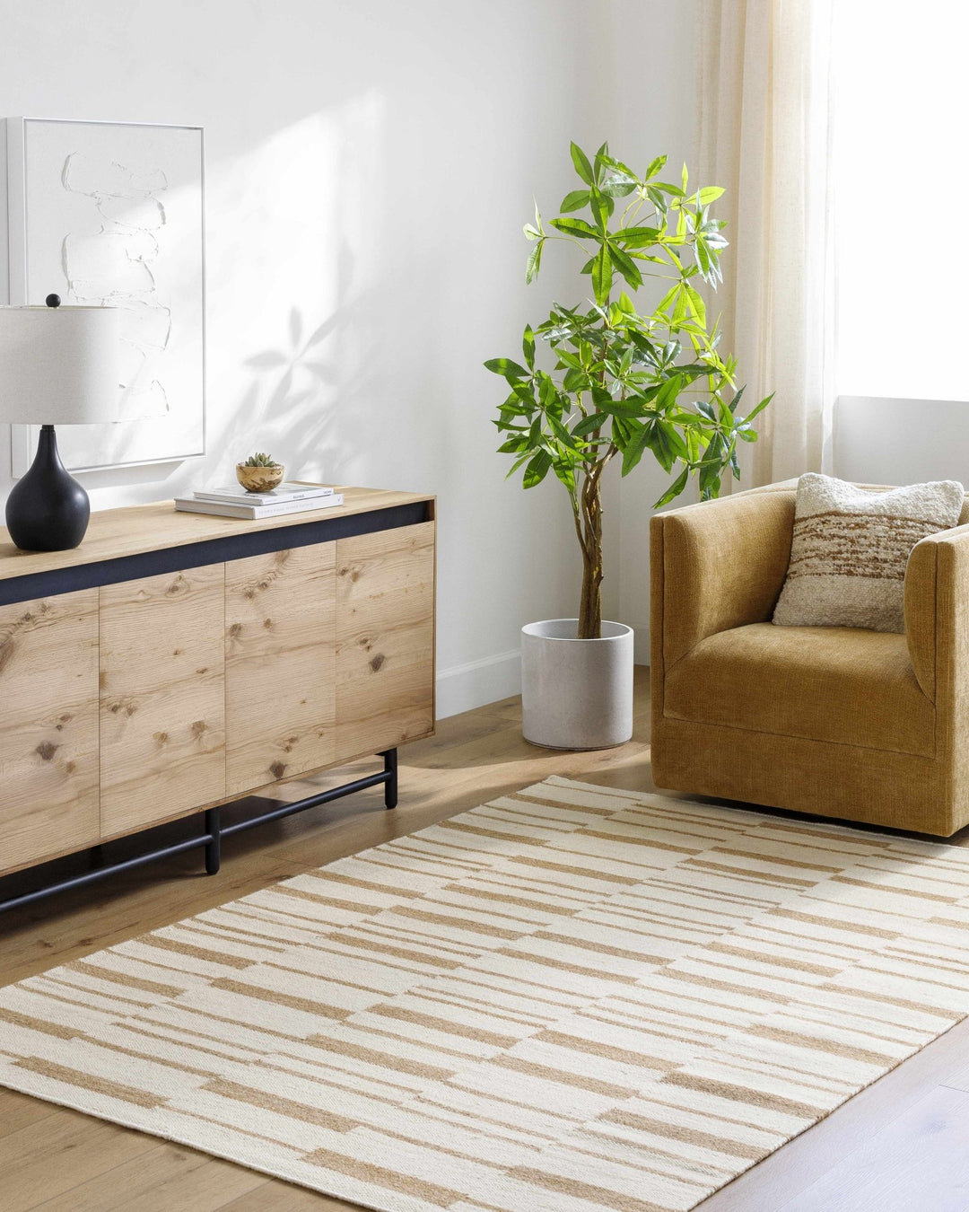 Zofia Contemporary Striped Cream And Beige Area Rug - The Rug Decor