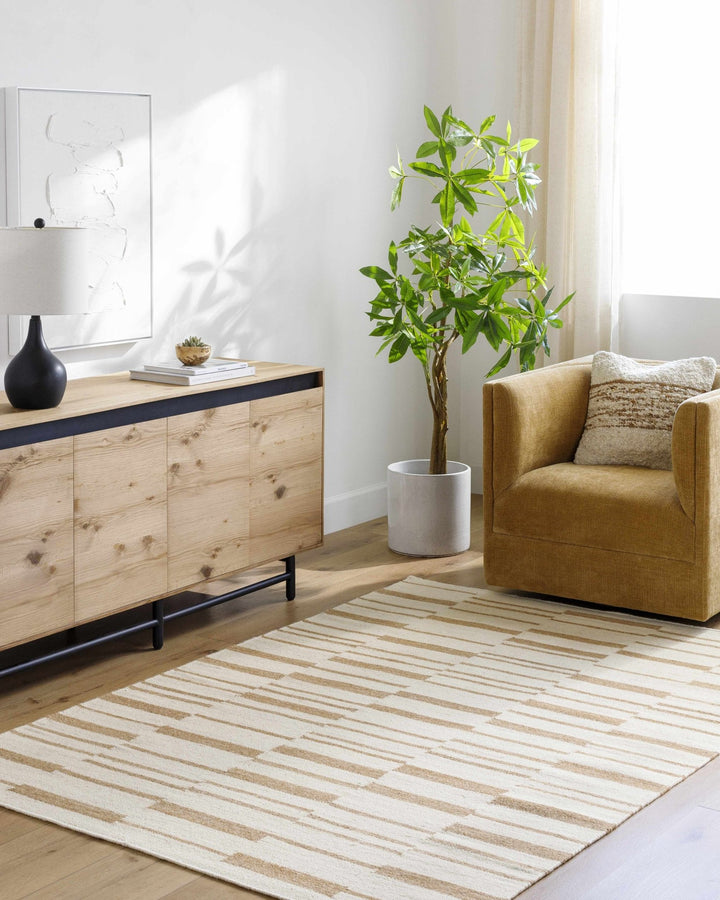 Zofia Contemporary Striped Cream And Beige Area Rug - The Rug Decor