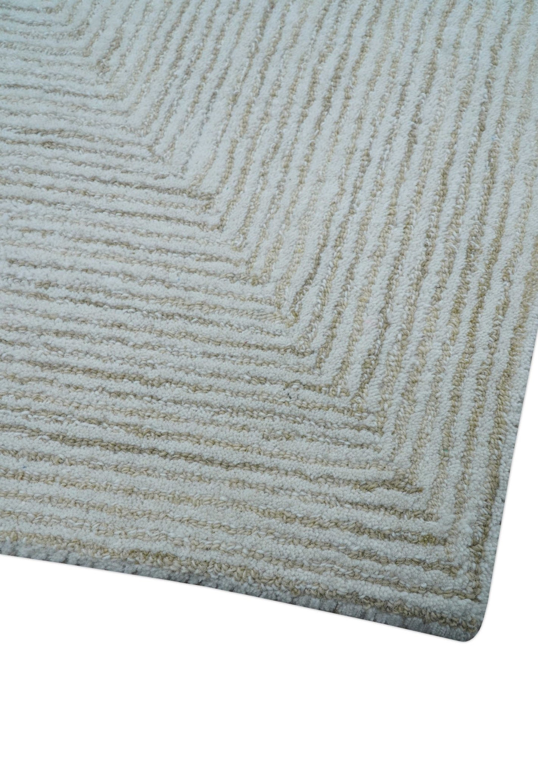 Zoha Custom Made Modern Style White And Beige Wool Rug - The Rug Decor