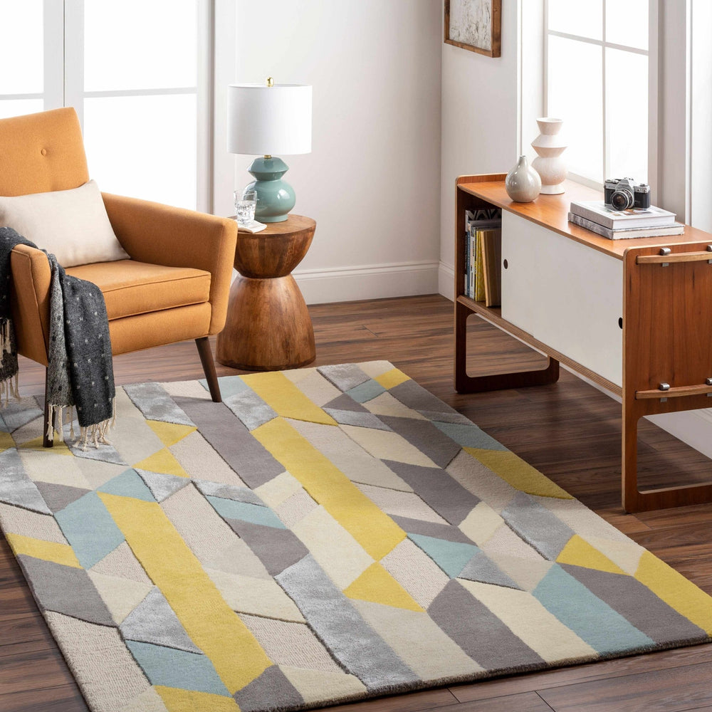 Zoie Contemporary Geometrical Yellow And Gray Area Rug - The Rug Decor
