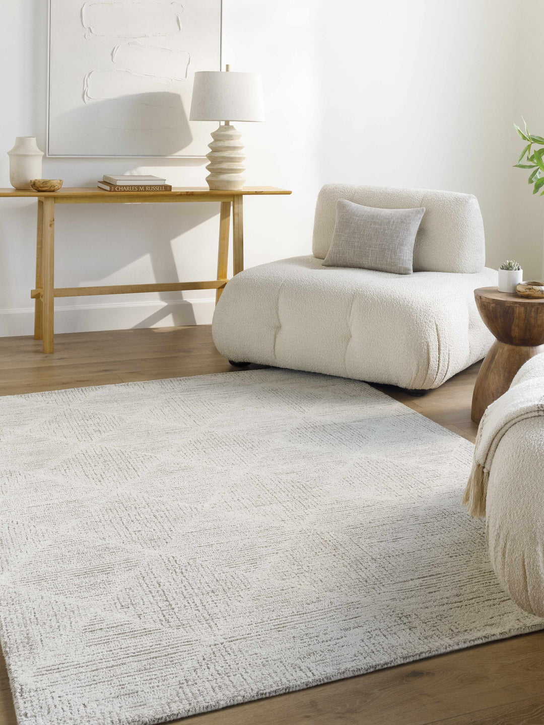 Zonta Modern Geometric Design Ivory Hand Tufted Wool Area Rug