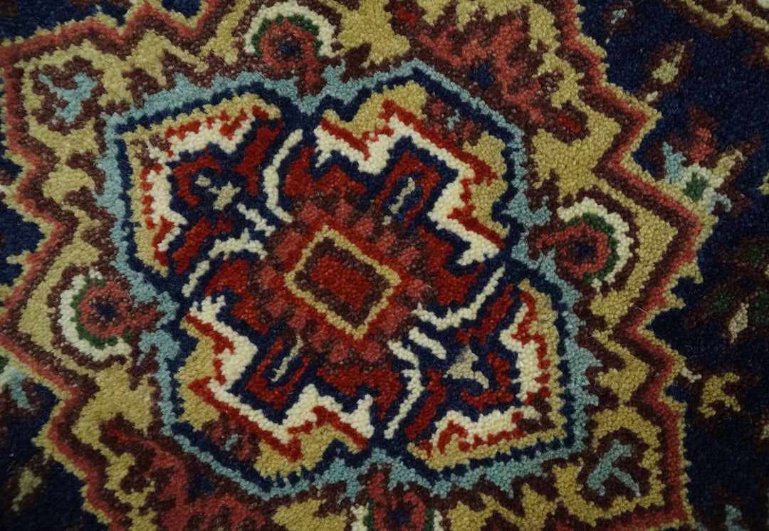 10 feet runner Hand knotted Mustard, Blue and Brown Traditional wool area rug - The Rug Decor