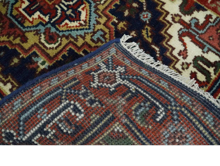 10 feet runner Hand knotted Mustard, Blue and Brown Traditional wool area rug - The Rug Decor