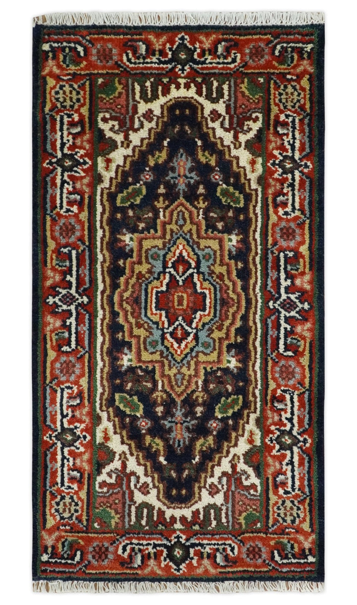 10 feet runner Hand knotted Mustard, Blue and Brown Traditional wool area rug - The Rug Decor