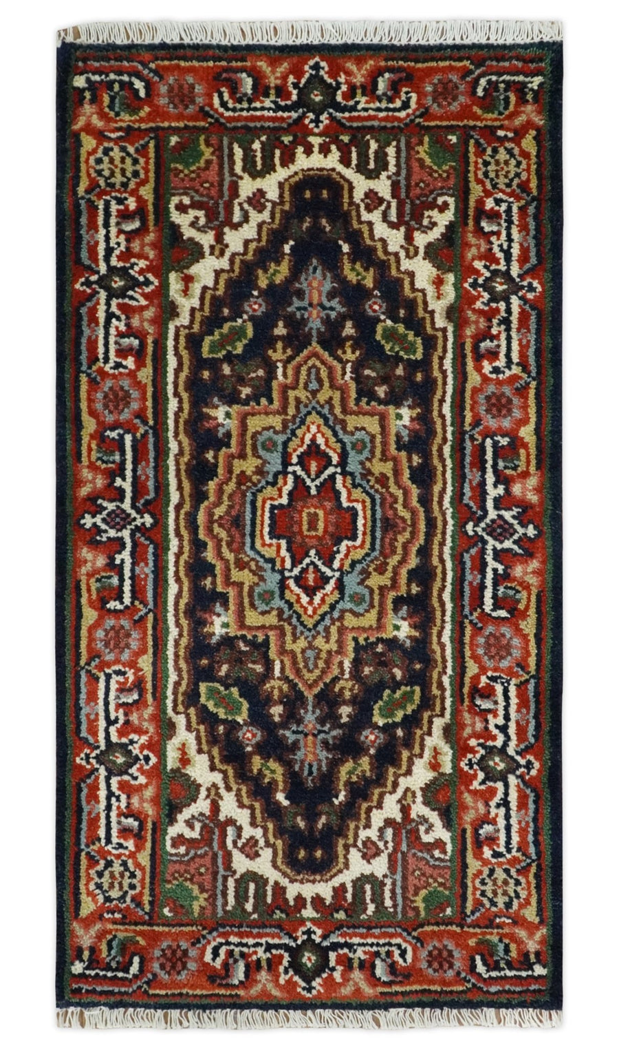 10 feet runner Hand knotted Mustard, Blue and Brown Traditional wool area rug - The Rug Decor