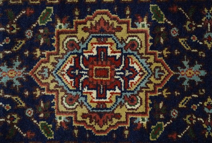 10 feet runner Hand knotted Mustard, Blue and Brown Traditional wool area rug - The Rug Decor