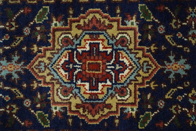 10 feet runner Hand knotted Mustard, Blue and Brown Traditional wool area rug - The Rug Decor