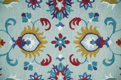 Vibrant Hand Tufted Red and Blue Floral Oriental Kids Wool Area Rug