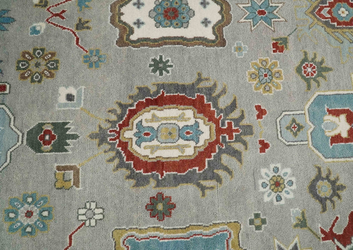 10x14 All Wool Traditional Persian Silver and Blue Vibrant Colorful Hand knotted Oushak Area Rug | TRDCP7291014 - The Rug Decor